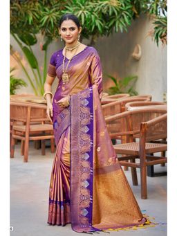 Mysilklove - Shine Purple Woven Banarasi Saree with Unstitched Blouse