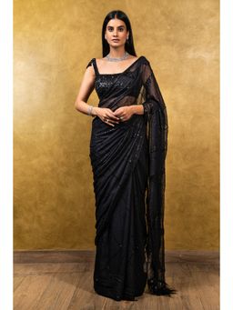 Nitika Gujral - Black Chiffon Saree with Stitched Blouse