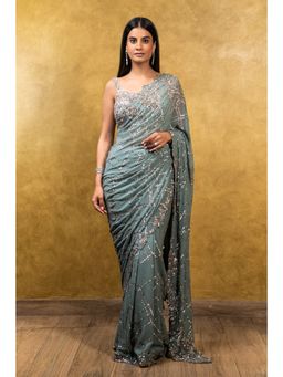 Nitika Gujral - Jade Green Saree with Stitched Blouse