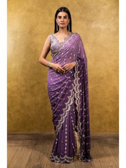 Nitika Gujral - Purple Georgette Saree with Stitched Blouse