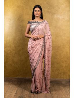 Nitika Gujral - Soft Rose Georgette Saree with Stitched Blouse
