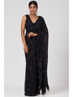 Nitika Gujral - Black Georgette Saree with Stitched Blouse
