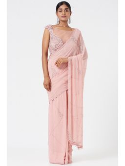 Nitika Gujral - Rose Pink Georgette Saree with Stitched Blouse