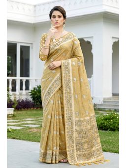 Sangam Prints - Honey Yellow Woven Work Traditional Saree with Unstitched Blouse