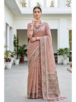 Sangam Prints - Dusty Rose Woven Work Traditional Saree with Unstitched Blouse