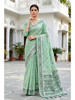 Sangam Prints - Mint Green Woven Work Traditional Saree with Unstitched Blouse