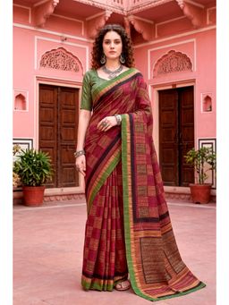 Sangam Prints - Maroon Woven Work Traditional Saree with Unstitched Blouse