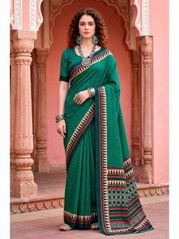 Sangam Prints - Bottle Green Traditional Saree with Unstitched Blouse