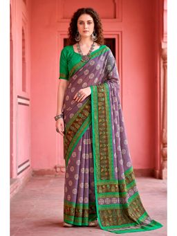 Sangam Prints - Smoky Lavender Woven Work Traditional Saree with Unstitched Blouse