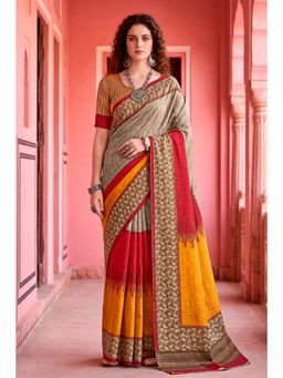 Sangam Prints - Grey Woven Work Traditional Saree with Unstitched Blouse