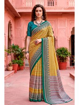 Sangam Prints - Mustard Woven Work Traditional Saree with Unstitched Blouse