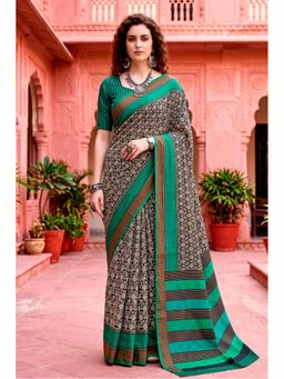 Sangam Prints - Charcoal Grey Woven Work Traditional Saree with Unstitched Blouse