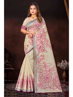 Sangam Prints - Cream Woven Work Traditional Saree with Unstitched Blouse