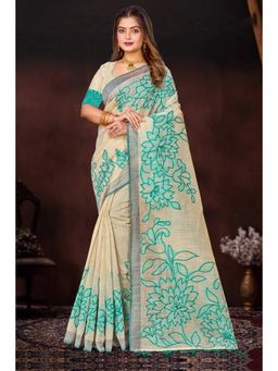 Sangam Prints - Cream Woven Work Traditional Saree with Unstitched Blouse