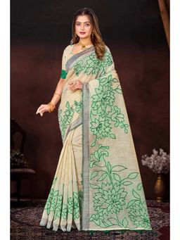 Sangam Prints - Cream Woven Work Traditional Saree with Unstitched Blouse
