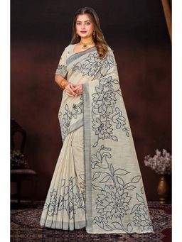 Sangam Prints - Cream Woven Work Traditional Saree with Unstitched Blouse