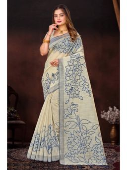 Sangam Prints - Cream Woven Work Traditional Saree with Unstitched Blouse
