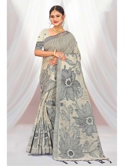 Sangam Prints - Cream Woven Work Traditional Saree with Unstitched Blouse