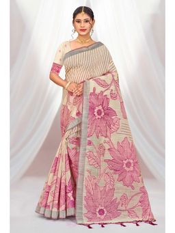 Sangam Prints - Cream Woven Work Traditional Saree with Unstitched Blouse