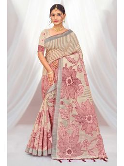 Sangam Prints - Cream Woven Work Traditional Saree with Unstitched Blouse