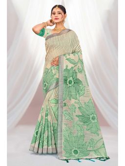 Sangam Prints - Cream Woven Work Traditional Saree with Unstitched Blouse