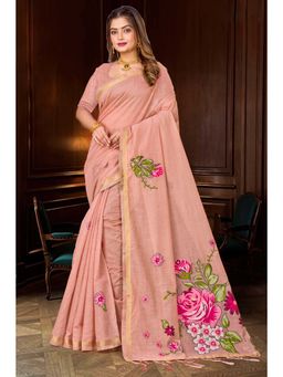 Sangam Prints - Dusty Peach Traditional Saree with Unstitched Blouse