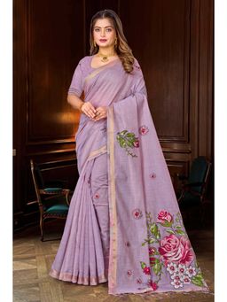 Sangam Prints - Lavender Traditional Saree with Unstitched Blouse