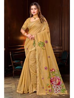 Sangam Prints - Beige Traditional Saree with Unstitched Blouse