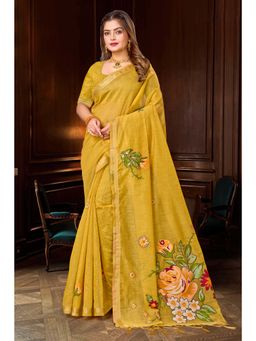 Sangam Prints - Mustard Traditional Saree with Unstitched Blouse