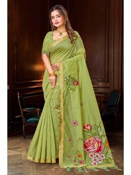 Sangam Prints - Green Traditional Saree with Unstitched Blouse