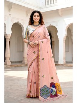 Sangam Prints - Peach Woven Work Traditional Saree with Unstitched Blouse
