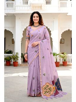 Sangam Prints - Lavender Woven Work Traditional Saree with Unstitched Blouse