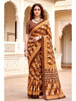 Sangam Prints - Coffee Brown Woven Work Traditional Saree with Unstitched Blouse