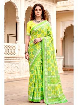Sangam Prints - Parrot Green Woven Work Traditional Saree with Unstitched Blouse