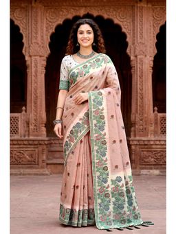 Sangam Prints - Dusty Peach Woven Work Traditional Saree with Unstitched Blouse