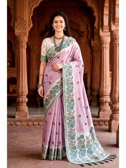 Sangam Prints - Lavender Woven Work Traditional Saree with Unstitched Blouse