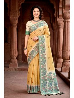 Sangam Prints - Mustard Woven Work Traditional Saree with Unstitched Blouse