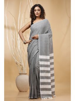 SLAGHA - Women Grey Cotton Blend Saree with Unstitched Blouse