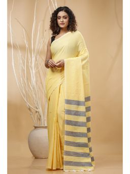 SLAGHA - Women Yellow Cotton Blend Saree with Unstitched Blouse