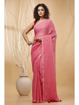 SLAGHA - Pink Women's Pure Cotton Saree with Unstitched Blouse