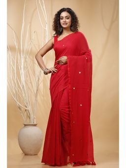 SLAGHA - Red Women's Pure Cotton Saree with Unstitched Blouse