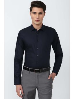 Van Heusen - Men Navy Slim Fit Solid Full Sleeves Formal Shirt