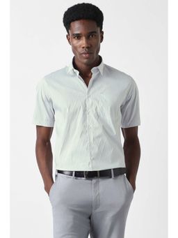 Van Heusen - Men Light Grey Slim Fit Textured Half Sleeves Formal Shirt