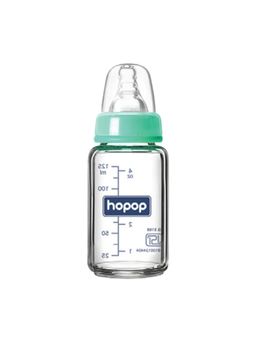 Hopop - Baby Glass Feeding Bottle with Anti Colic Nipple Green - 125 ml (0-3 months)