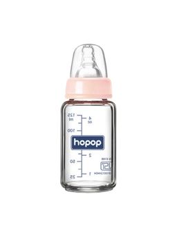 Hopop - Baby Glass Feeding Bottle with Anti Colic Nipple Pink - 125 ml (0-3 months)