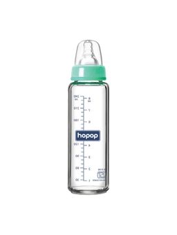 Hopop - Baby Glass Feeding Bottle with Anti Colic Nipple Green - 250 ml (0-3 months)