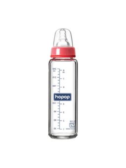Hopop - Baby Glass Feeding Bottle with Anti Colic Nipple Red - 250 ml (0-3 months)