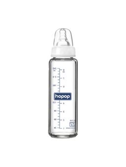 Hopop - Baby Glass Feeding Bottle with Anti Colic Nipple White - 250 ml (0-3 months)