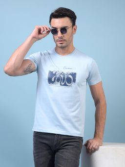 CRIMSOUNE CLUB - Men Blue Cotton Blend Graphic Slim Fit T-Shirt