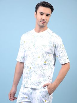 CRIMSOUNE CLUB - Men White Cotton Blend Printed Loose Fit T-Shirt